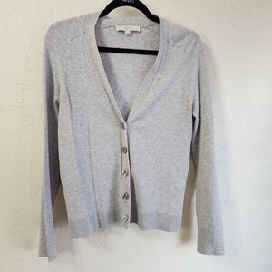 Loft Soft Gray Button Up V-neck Sweater Size Meduim